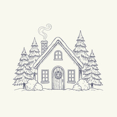 Obraz premium Cozy_Winter_Cabin_Sketch