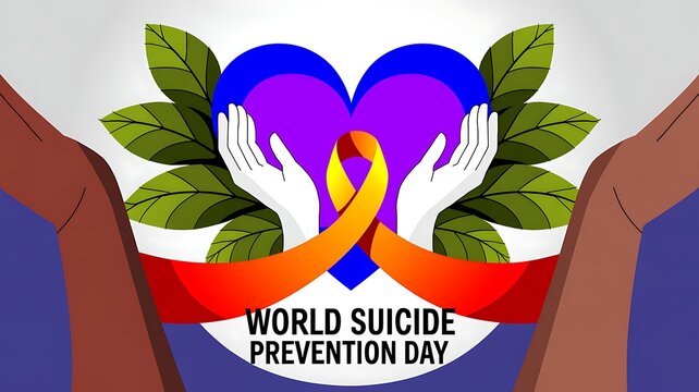 World suicide prevention day concept art with heart ribbon and hands prevention awareness background community