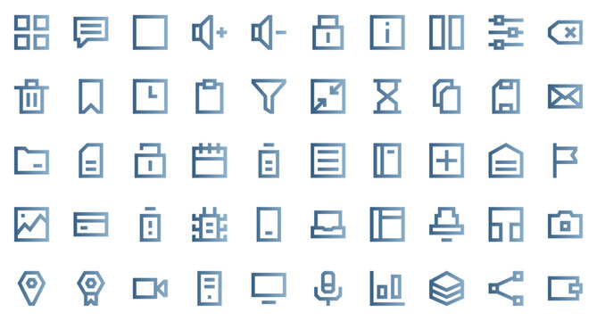 User interface set icons. Set icon in outline gradient style. User interface symbols. Outline gradient icons collection. Vector illustration
