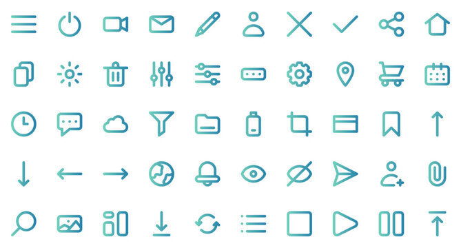 User Interface set icons. Set icon in outline gradient style. User Interface symbols. Vector illustration
