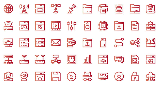Internet technology set icons. Set icon in outline gradient style. Internet technology symbols. Vector illustration