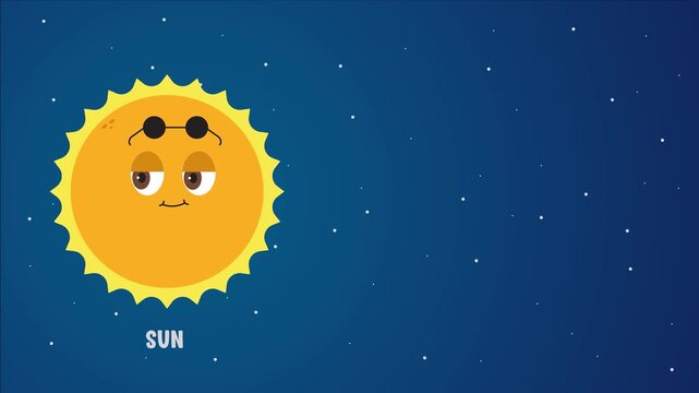 sun animation with cute face and copy space area for astronomy solar system presentation and education 