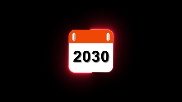 2030 calendar year with glowing neon red border for future planning and business strategy date