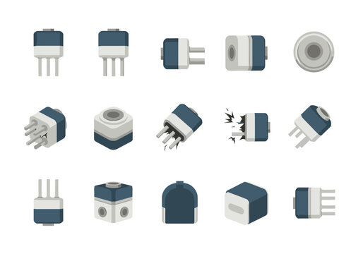 Dc icon set showing various angles of electronic trimmer resistors