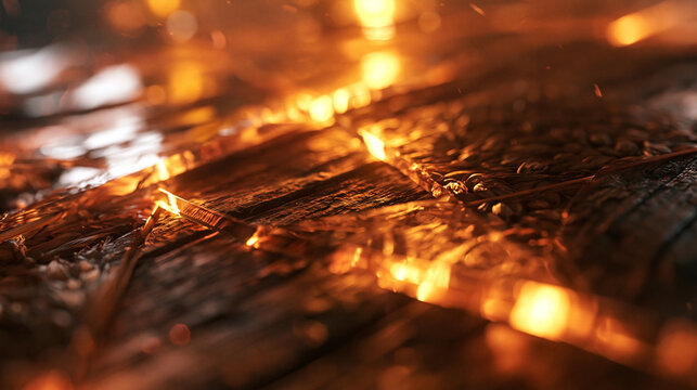 Glowing Embers and Fiery Cracks on Charred Surface