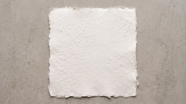 Blank Handmade Deckle Edge Paper Mockup on Concrete Surface