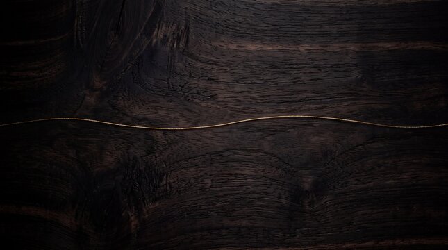 Minimalist Golden Line on Dark Wooden Texture Background