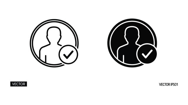 User account verification icon set featuring circular profile glyphs with checkmark status on white background