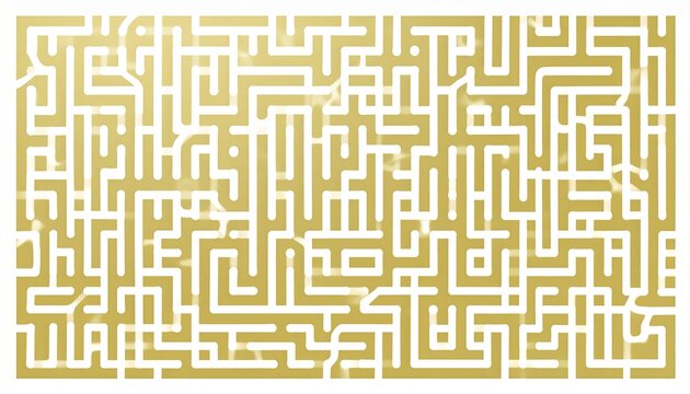 Gold geometric maze pattern vector background with abstract intricate labyrinth lines design