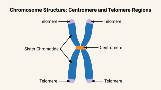 Chromosome Structure Showing Centromere And Telomere Regions Labeled