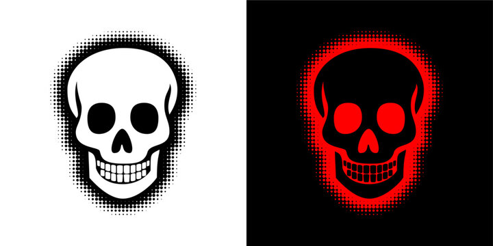 Human Head Skull Dot Halftone Effect Retro Style Vector Graphic Illustration