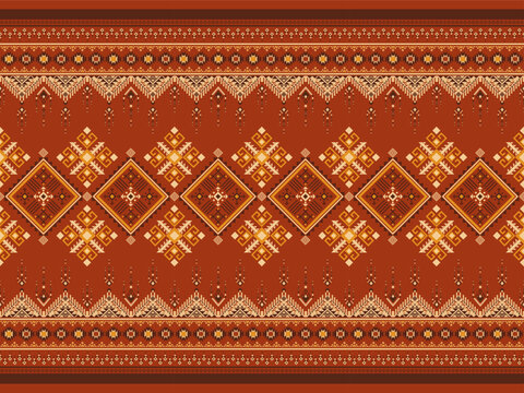 Terracotta earthy red geometric border seamless pattern traditional aztec navajo tribal ornament vector for rustic bohemian fashion fabric textile tapestry wallpaper background global print design