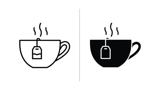 Tea cup with tea bag icon set isolated on white background as simple flat vector graphic symbols