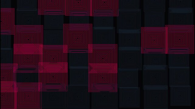 Pink geometric square pattern seamless loop motion graphics background template for advertising shifting on a dark background, creating an engaging for digital and corporate branding