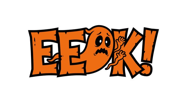 Cartoon Ghost Text Design with Eek Expression
