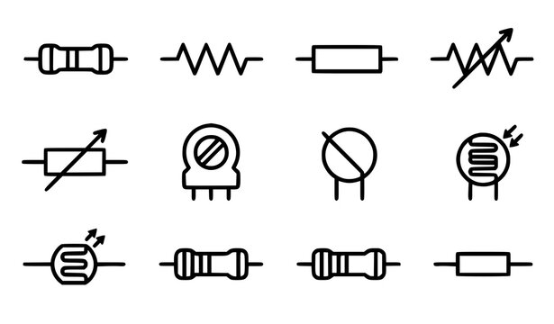 Resistor Electronic Components Icon Set Black Outline Vector