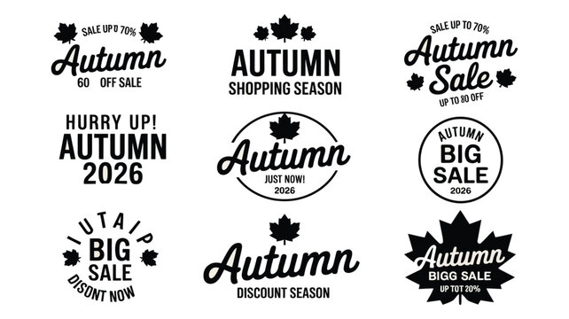 Autumn Sale Badge Collection with Fall Shopping, Big Sale and Seasonal Discount Typography