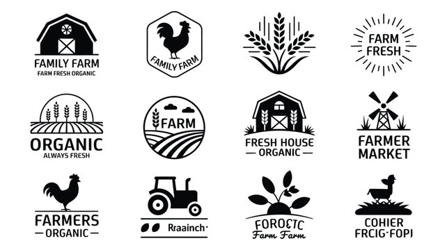 Organic Farm Logo Collection with Fresh Produce, Farmers Market and Sustainable Agriculture Designs