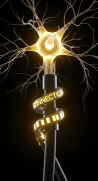 Neuroscience and ai explore intricate interplay of neural connection and technology in this glowing neuron cable concept image