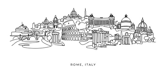 Fototapeta premium Rome Italy City Skyline Continuous Single Line Art Vector Illustration