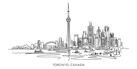 Fototapeta premium Toronto Canada City Skyline Continuous Single Line Art Vector Illustration