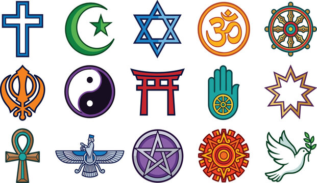 Global Major World Religions and Spiritual Beliefs Vector Icon Set