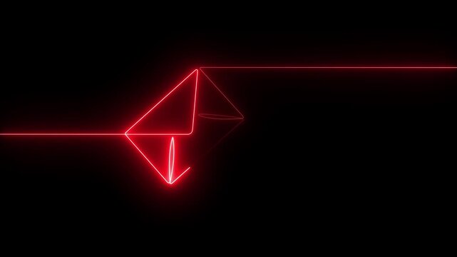 glowing neon message box icon animation video notice receive massage animated sign symbol on black background. neon mail envelope icon animated on black background. 4k