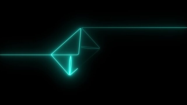 glowing neon message box icon animation video notice receive massage animated sign symbol on black background. neon mail envelope icon animated on black background. 4k