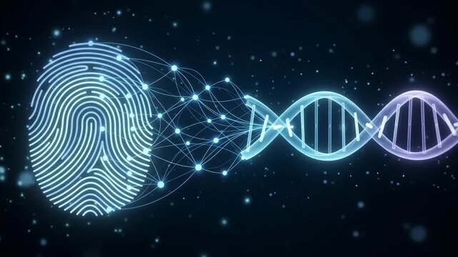 Fingerprint dna network biometric personalized medicine ai glow linking digital identity genetic healthcare data for future precision health research