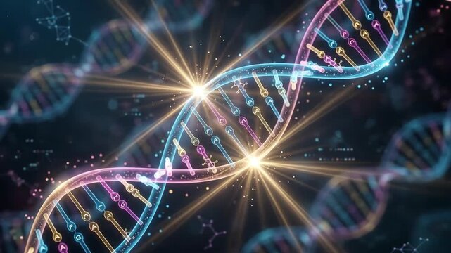 Dna helix genetic molecule science medicine ai glow reveals personalized healthcare genome research with luminous biotechnology insight