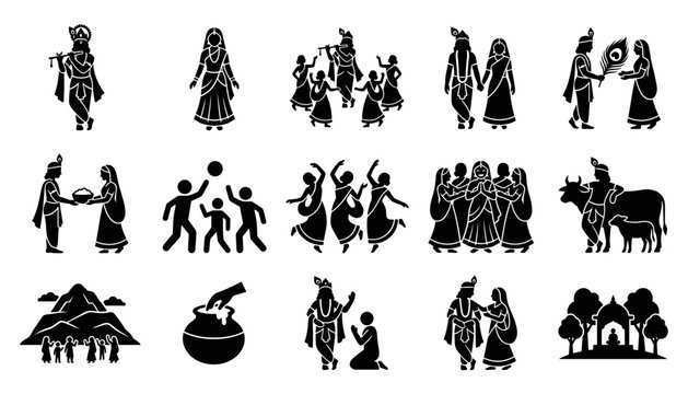 Krishna and radha icons set