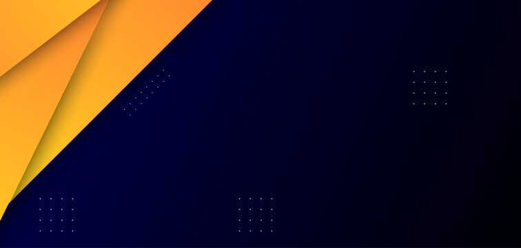 Abstract corporate dark blue banner background with vibrant yellow diagonal geometric layers and copy space