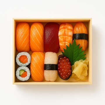 Assorted Japanese Sushi Bento Box with Nigiri and Maki Rolls