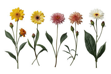 Fototapeta premium Collection of colorful garden flowers with slender stems
