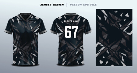 Abstract Polygonal Shattered Crystal Uniform Jersey Vector Design Dark Grey Charcoal © Lancar