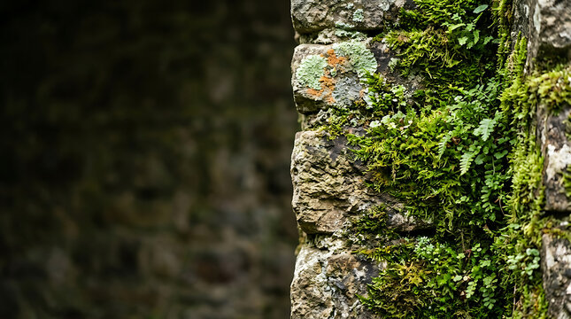 Lichen Covered Tree Bark Texture in a Natural Forest Setting with Green Moss and Weathered Wood Details