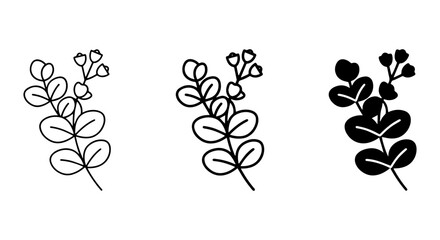 Obraz premium Eucalyptus Branch Vector Icons, Minimalist Botanical Line Art, Hand-Drawn Plant Elements for Design