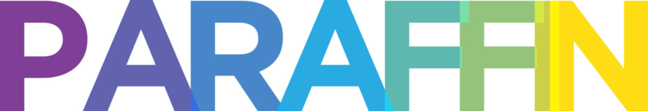 A compelling typographic display showing the word PARAFFN in a lively spectrum of colors and a smooth gradient