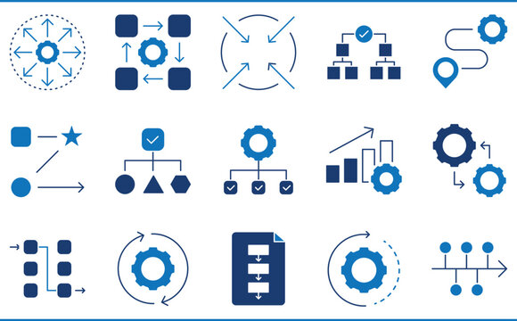 A set of icons related to Workflow. Work, business, flow, chart, work, diversity, process, diagram, and so on