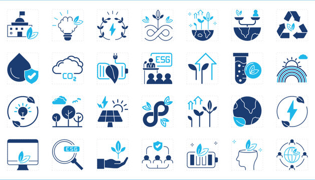 A set of icons related to ESG. Environment, social and governance.