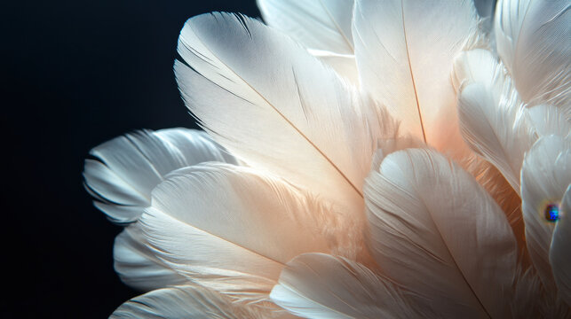 Elegant luxury feathers on black background artistic display contemporary design close-up perspective