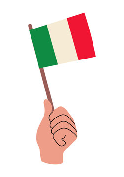 Italy flag held in a human hand. Italian flag vector illustration isolated on white. Ready for national celebration, travel, culture, education, and patriotic design.