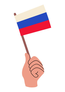 Russia flag held in a human hand. Russian Federation flag vector illustration isolated on white. Ready for national celebration, travel, culture, education, and patriotic design.