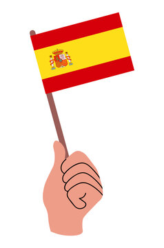 Spain flag held in a human hand. Spanish flag vector illustration isolated on white. Ready for national celebration, travel, culture, education, and patriotic design.
