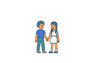 Fototapeta premium Illustration of a young boy and girl holding hands