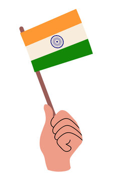 India flag held in a human hand. Indian flag vector illustration isolated on white. Ready for national celebration, travel, culture, education, and patriotic design in India.