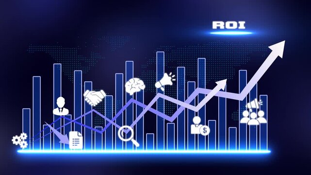 Return on Investment ROI Analysis with Rising Financial Graph, Business Profitability, Capital Growth, Performance Measurement and Investment Strategy
