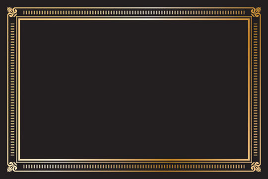 Elements of ornate vintage frames. Border gradient gold on black classic swirls. Design print for greeting cards, wedding invitations, restaurant menu, royal certificates. Set 6
