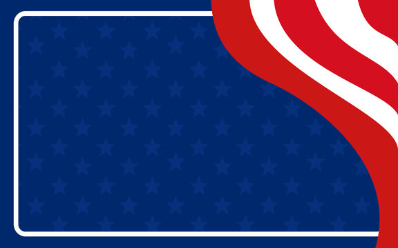 Design template for patriotic themes, featuring red  white stripes on a blue background with white stars border. Suitable for patriotic promotions and events.