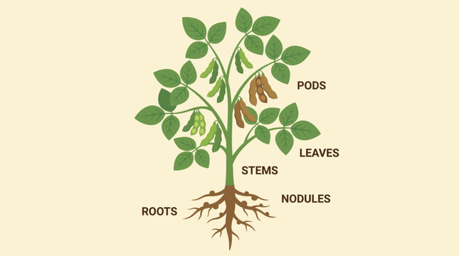 Soybean Plant Anatomy Showing Roots Stems and Pods